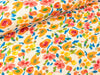 Baumwolljersey Blumen und Blätter orange-bunt auf Weiß Digitaldruck