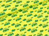Baumwolljersey Autos und Wölkchen grün auf Gelb