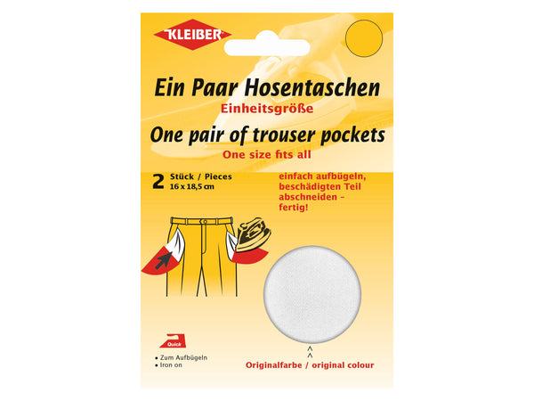 Kleiber 11006 Ein paar Hosentaschen zum Aufbügeln - weiß - ca. 18,5cm x 16cm - 2 Stück