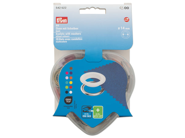 Prym 542622 Ösen mit Scheiben bunt - Ø 14mm - 44 Stück
