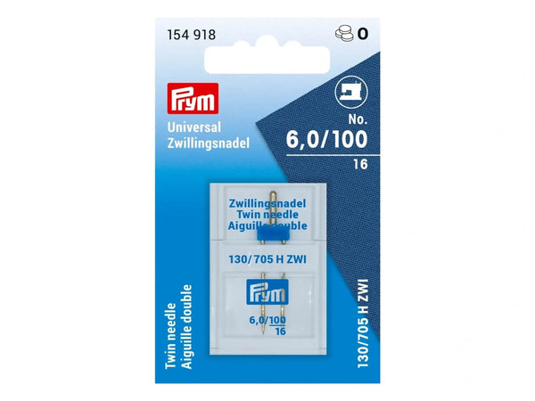Prym 154918 Doppel-Nähmaschinennadeln mit Flachkolben - Universal Zwillingsnadel - No. 6,0 / 100