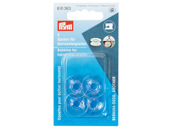 Prym 610363 Nähmaschinenspulen für Horizontalgreifer - Ø 21,2mm x 9,2mm - für Bernina-DECO & Brother - Kunststoff transparent 4 Stück