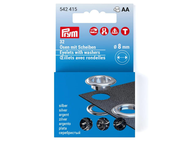 Prym 542415 Ösen mit Scheiben Nachfüllset - silberfarbig - Ø 8mm - 32 Stück