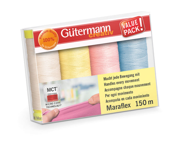 Gütermann 734529-3 Set Maraflex elastisches Nähgarn No. 120 - 4 x 150m