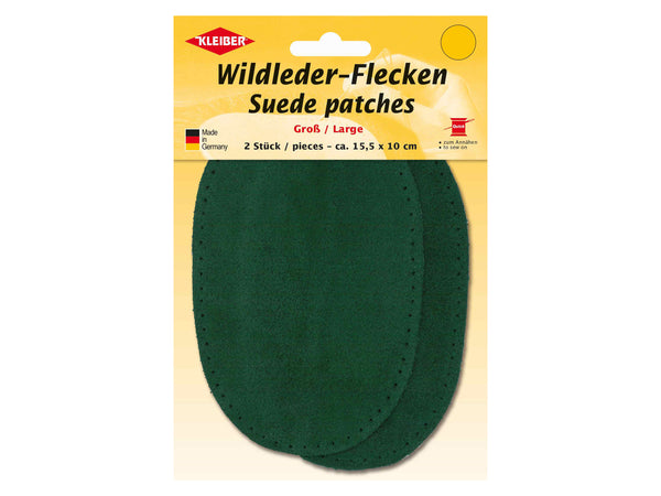 Kleiber 85408 Wildleder-Flecken Großformat zum Annähen aus Echtleder grün - ca. 15,5cm x 10cm - 2 Stück