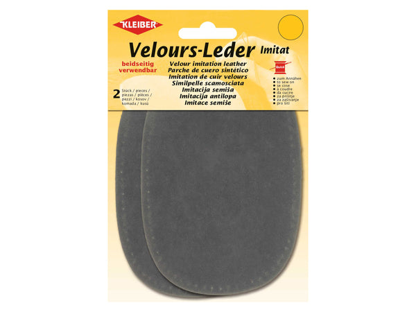 Kleiber 89710 Velours-Leder Imitat Flecken beidseitig verwendbar zum Annähen vorgelocht dunkelgrau - ca. 15cm x 10cm - 2 Stück