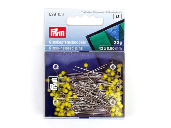Prym 029153 Glaskopfstecknadeln 43 x 0,60mm - silber, gelb - 1 Dose, 20g