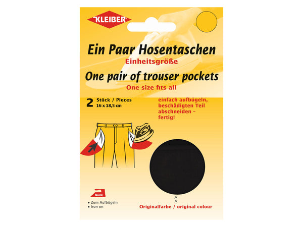 Kleiber 11005 Ein paar Hosentaschen zum Aufbügeln - schwarz - ca. 18,5cm x 16cm - 2 Stück