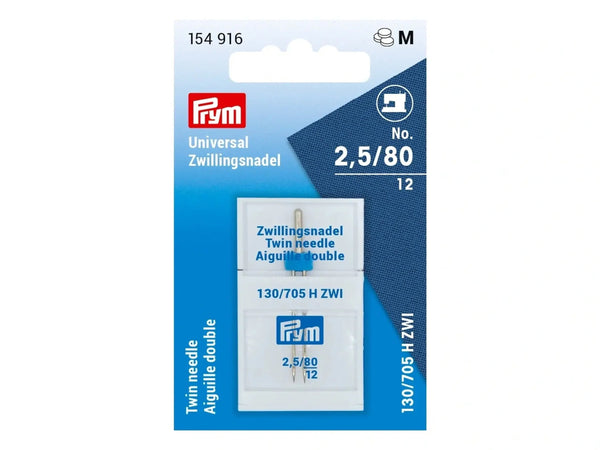 Prym 154916 Doppel-Nähmaschinennadeln mit Flachkolben - Universal Zwillingsnadel - No. 2,5 / 80
