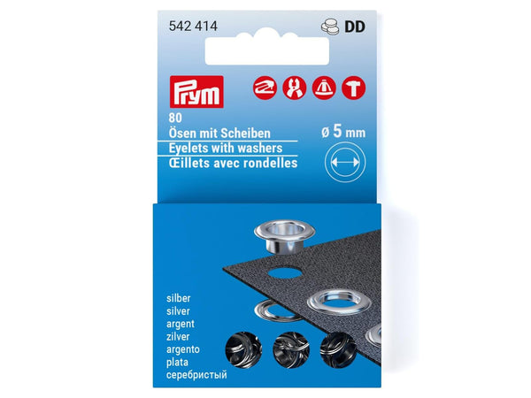 Prym 542414 Ösen mit Scheiben Nachfüllset - silberfarbig - Ø 5mm - 80 Stück