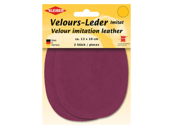 Kleiber 89647 Velours-Leder Imitat Flecken Klein zum Annähen vorgelocht fuchsia - ca. 13cm x 10cm - 2 Stück