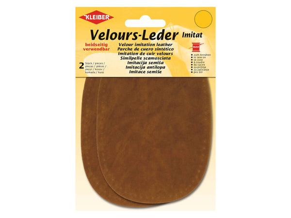 Kleiber 89709 Velours-Leder Imitat Flecken beidseitig verwendbar zum Annähen vorgelocht mittelbraun - ca. 15cm x 10cm - 2 Stück