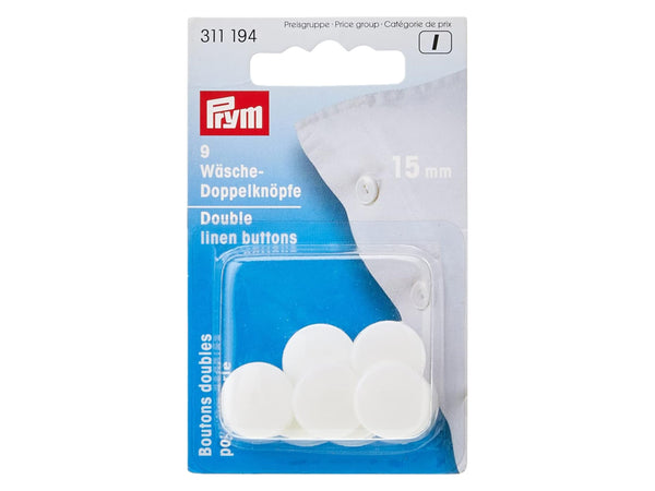 Prym 311194 Wäsche-Doppelknöpfe Ø 15mm weiß - 9 Stück