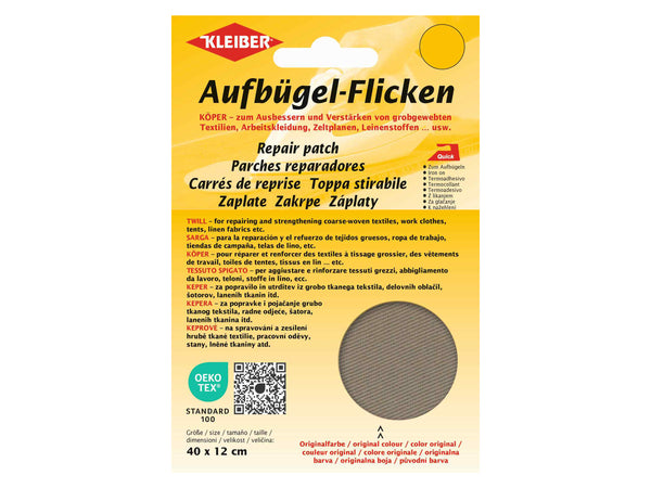 Kleiber 33009 Köper Aufbügel-Flicken - 100% Baumwolle - beige - 40cm x 12cm