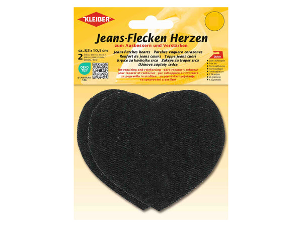Kleiber 34325 Jeans-Flecken Herzen - zum Ausbessern und Verstärken - schwarz - ca. 8,5cm x 10,5cm - 2 Stück