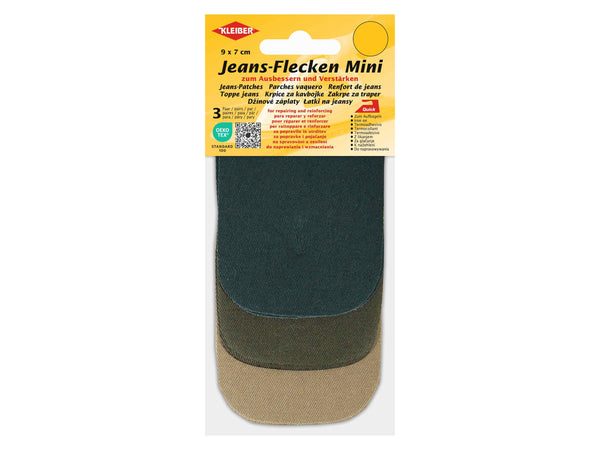 Kleiber 34902 Jeans-Flicken Mini - zum Ausbessern und Verstärken - grün-oliv-beige - ca. 9cm x 7cm - 3 Paar