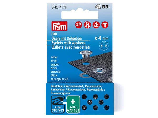 Prym 542413 Ösen mit Scheiben Nachfüllset - silberfarbig - Ø 4mm - 100 Stück