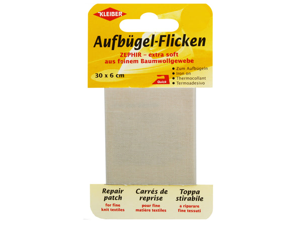 Kleiber 31016 Aufbügel-Flicken ZEPHIR - extra soft aus feinem Baumwollgewebe creme - 30cm x 6cm