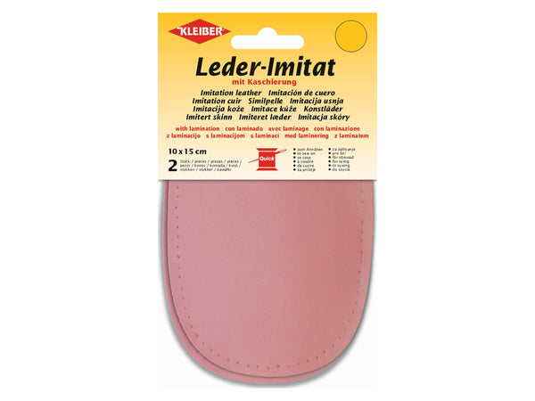 Kleiber 89413 Leder-Imitat Flecken mit Kaschierung zum Annähen vorgelocht - rosa - ca. 10cm x 15cm - 2 Stück