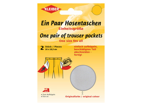 Kleiber 11002 Ein paar Hosentaschen zum Aufbügeln - hellgrau - ca. 18,5cm x 16cm - 2 Stück