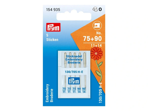 Prym 154935 Nähmaschinennadeln mit Flachkolben - Sticken - No. 75 + 90 - 5 Stück