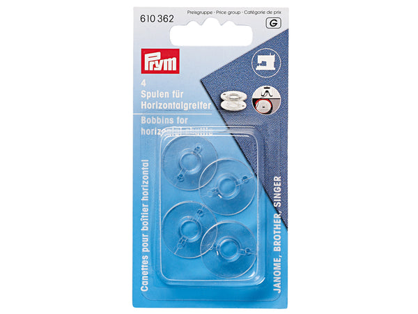Prym 610362 Nähmaschinenspulen für Horizontalgreifer - Ø 20,5mm x 11,5mm - für JANOME, Brother & Singer - Kunststoff transparent 4 Stück