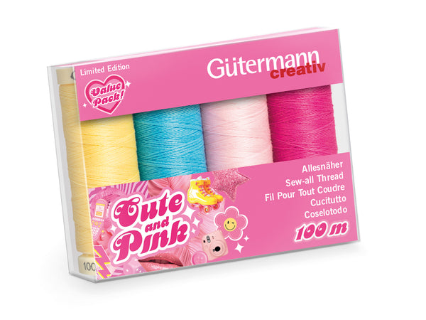 Gütermann 713324-1 Set Allesnäher Cute and Pink Limited Edition Nähgarn No. 100 - 4 x 100m