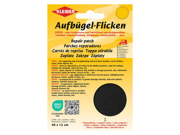 Kleiber 33008 Köper Aufbügel-Flicken - 100% Baumwolle - schwarz - 40cm x 12cm