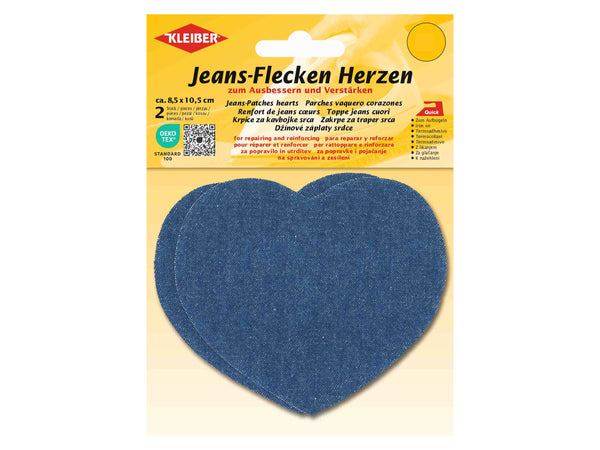 Kleiber 34323 Jeans-Flecken Herzen - zum Ausbessern und Verstärken - mittelblau - ca. 8,5cm x 10,5cm - 2 Stück