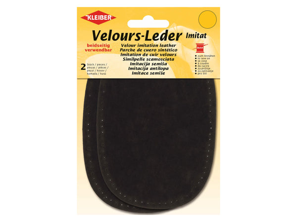 Kleiber 89707 Velours-Leder Imitat Flecken beidseitig verwendbar zum Annähen vorgelocht khaki - ca. 15cm x 10cm - 2 Stück
