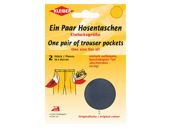 Kleiber 11001 Ein paar Hosentaschen zum Aufbügeln - dunkelgrau - ca. 18,5cm x 16cm - 2 Stück