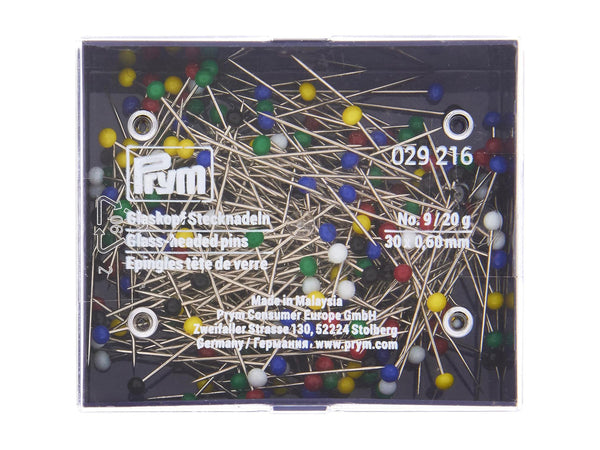 Prym 029216 Glaskopfstecknadeln 30 x 0,60mm - silber, bunt - 1 Dose, 20g