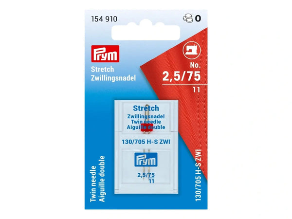 Prym 154910 Doppel-Nähmaschinennadeln mit Flachkolben - Universal Zwillingsnadel - No. 2,5 / 75