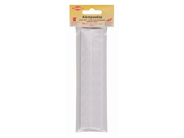 Kleiber 81906 Klettpunkte klein selbstklebend oder zum Annähen weiß -  ⌀ 16mm - 40 Stück