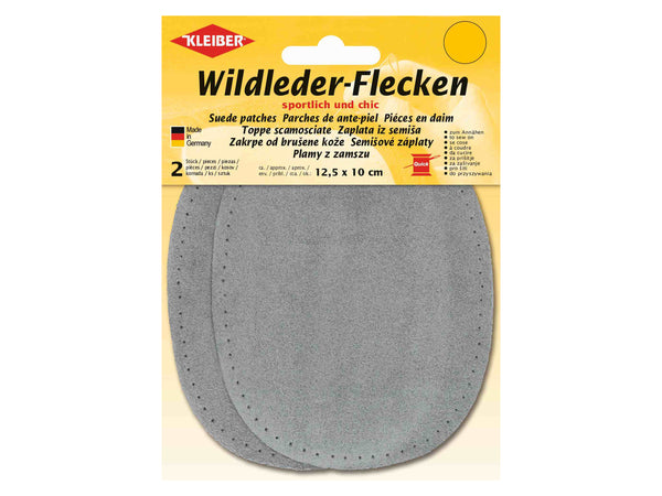 Kleiber 85502 Wildleder-Flecken zum Annähen aus Echtleder grau - ca. 12,5cm x 10cm - 2 Stück
