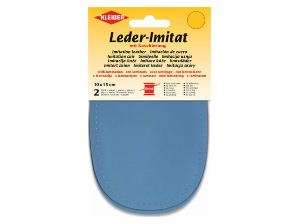 Kleiber 89410 Leder-Imitat Flecken mit Kaschierung zum Annähen vorgelocht - blau - ca. 10cm x 15cm - 2 Stück