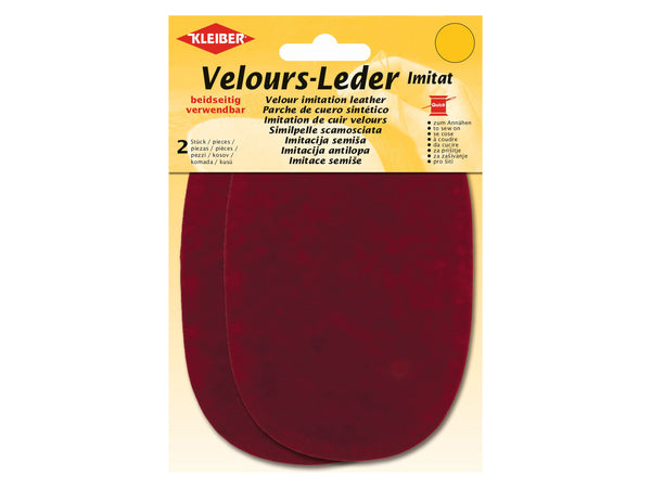 Kleiber 89705 Velours-Leder Imitat Flecken beidseitig verwendbar zum Annähen vorgelocht rot - ca. 15cm x 10cm - 2 Stück