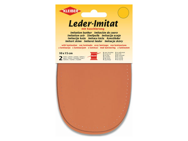 Kleiber 89409 Leder-Imitat Flecken mit Kaschierung zum Annähen vorgelocht - orange - ca. 10cm x 15cm - 2 Stück