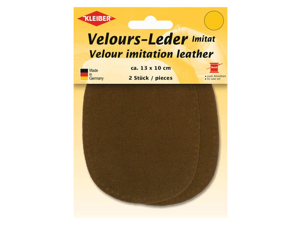 Kleiber 89642 Velours-Leder Imitat Flecken Klein zum Annähen vorgelocht kastanie - ca. 13cm x 10cm - 2 Stück