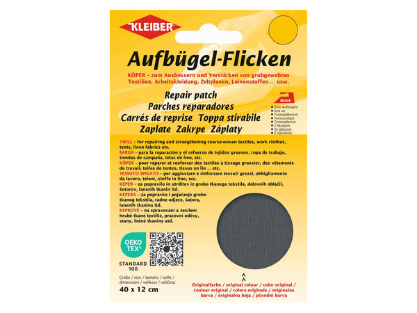 Kleiber 33001 Köper Aufbügel-Flicken - 100% Baumwolle - dunkelgrau - 40cm x 12cm