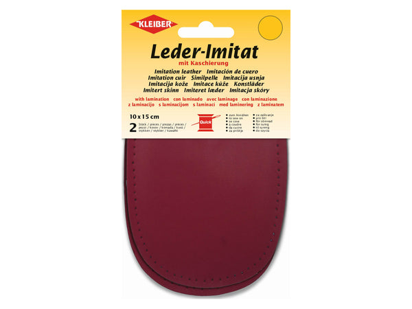 Kleiber 89408 Leder-Imitat Flecken mit Kaschierung zum Annähen vorgelocht - bordeaux - ca. 10cm x 15cm - 2 Stück