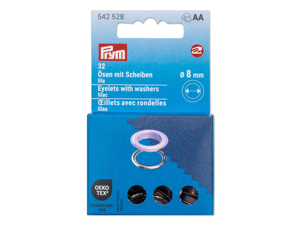 Prym 542528 Ösen mit Scheiben lila - Ø 8mm - 32 Stück, kompatibel mit dem Vario Creative Tool