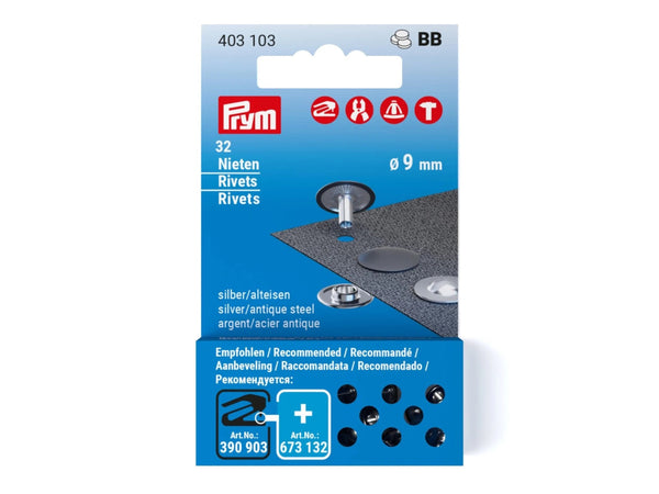 Prym 403103 Nieten ø 9mm silber-alteisen Nachfüllset - 32 Stück