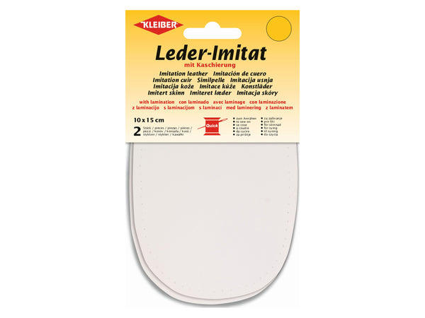 Kleiber 89407 Leder-Imitat Flecken mit Kaschierung zum Annähen vorgelocht - weiß - ca. 10cm x 15cm - 2 Stück