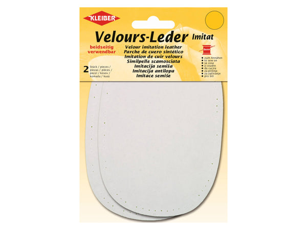 Kleiber 89702 Velours-Leder Imitat Flecken beidseitig verwendbar zum Annähen vorgelocht beige - ca. 15cm x 10cm - 2 Stück