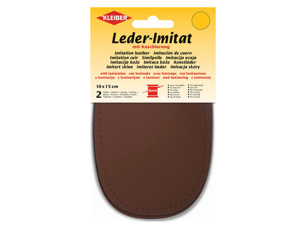 Kleiber 89406 Leder-Imitat Flecken mit Kaschierung zum Annähen vorgelocht - mittelbraun - ca. 10cm x 15cm - 2 Stück