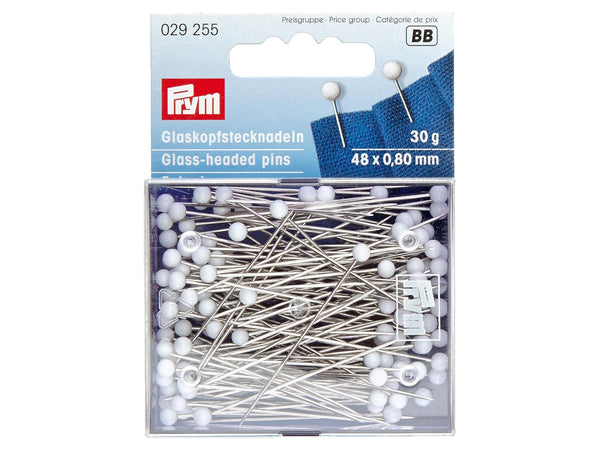 Prym 029255 Glaskopfstecknadeln 48 x 0,80mm - silber, weiß - 1 Dose, 30g