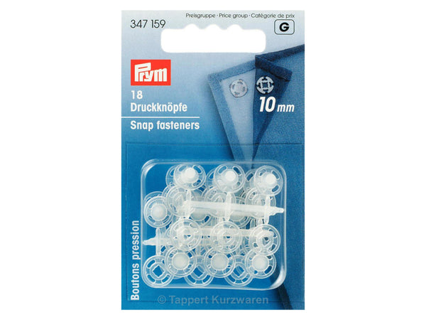 Prym 347159 Annäh-Druckknöpfe Kunststoff Ø 10mm transparent - 18 Stück