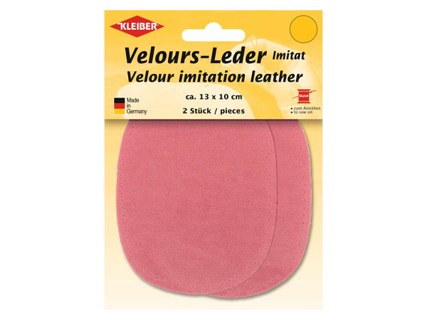 Kleiber 89637 Velours-Leder Imitat Flecken Klein zum Annähen vorgelocht perlrosa - ca. 13cm x 10cm - 2 Stück