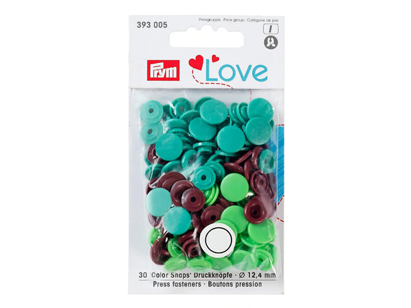 Prym Love 393005 Nähfrei Druckknöpfe Color Snaps 12,4mm grün-hellgrün-braun 30 Stück